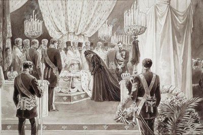 Begravelse av keiser Alexander III i Sts Peter og Paul-katedralen i St Petersburg, 1894. av Karel Brozh