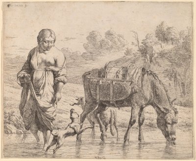 Kvinne krysser en bekk av Karel Dujardin