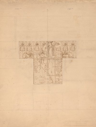 Naken og fisk med blomster (studie for etset baderomsvindu) av Karel Vitezslav Masek