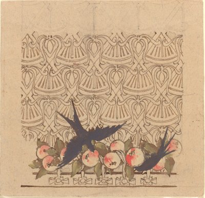 Ornamental design med to fugler som hakker på frukt av Karel Vitezslav Masek