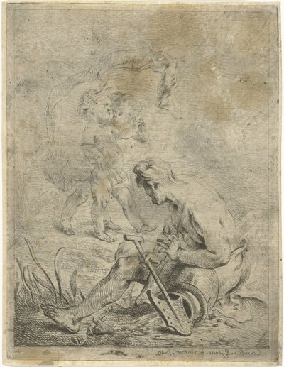 Elvegud ser på to putti av Karel Ykens (II)