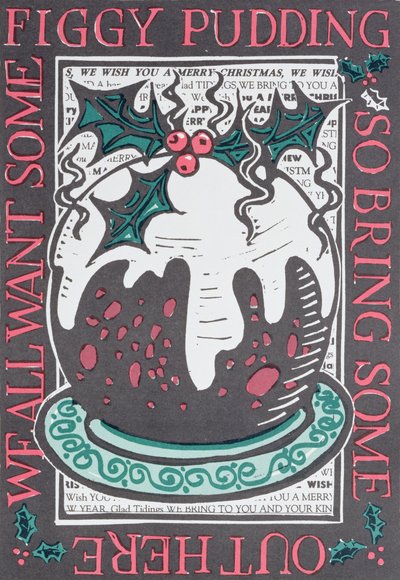Figgy Pudding, 1998 (linosnitt på papir) av Karen Cater
