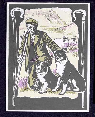 Shepherd Laddie o the Hills, 1997 (linosnitt på papir) av Karen Cater