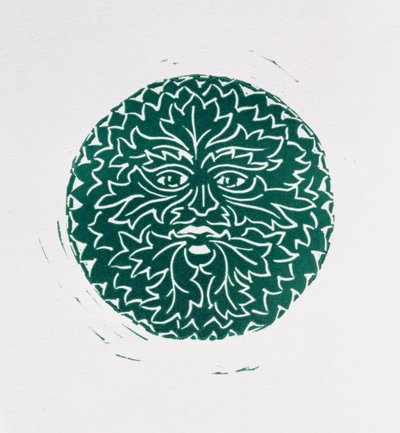 The Green Man, 1998 (linosnitt og papir) av Karen Cater