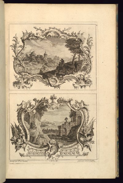 Design for to kartoucher av Karl Albert von Lespilliez