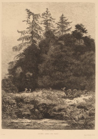 Dåhjort i en park. av Karl Bodmer