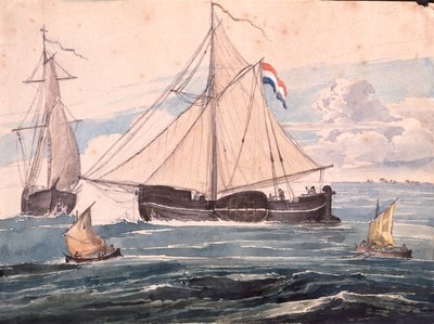 Kanonbåt nær Helvoet, Nederland av Karl Bodmer