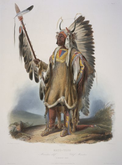Mato-Tope, en Mandan-høvding, gravert av J. Hurliman, utgitt i 1839 (akvatint) av Karl Bodmer