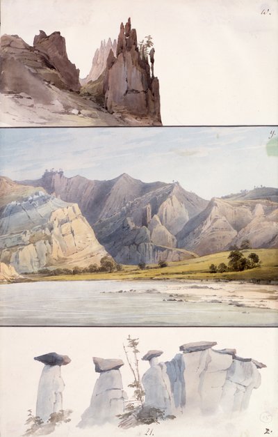 Fjellformasjoner på Upper Missouri av Karl Bodmer