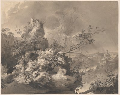 Ødelagte tårn med utsikt over Rhinen av Karl Bodmer
