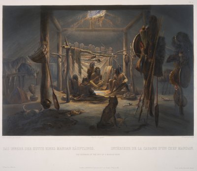 Interiøret i hytta til en Mandan-høvding av Karl Bodmer