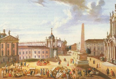Potsdams gamle marked med bypalasset (med utsikt til Schlossstrasse) av Karl Christian Wilhelm Baron
