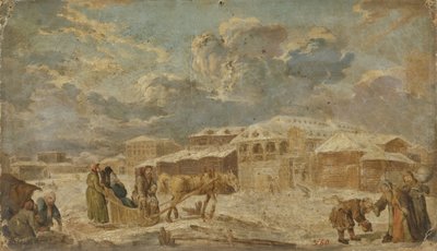Bytorget om vinteren, andre halvdel av 1700-tallet. av Karl Friedrich Knappe