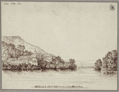 Utsikt over en landsby nær Graz fra en bro over Mur av Karl Friedrich Schinkel