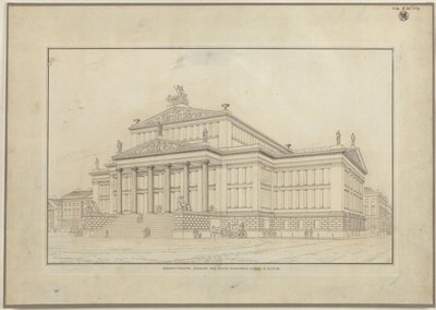 Berlin. Schauspielhaus på Gendarmenmarkt. Perspektivisk visning av forsiden av Karl Friedrich Schinkel