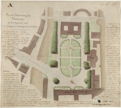Berlin, Unter den Linden. Utkast til utforming av Lustgarten av Karl Friedrich Schinkel