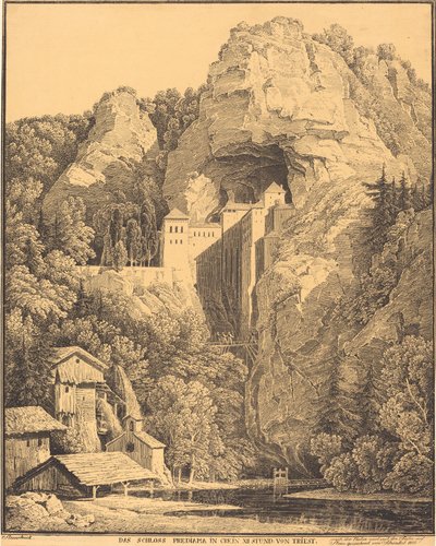 Prediama slott i Crein XII time: fra Trieste (Predjama slott i Carniola, tolv timer fra Trieste) av Karl Friedrich Schinkel