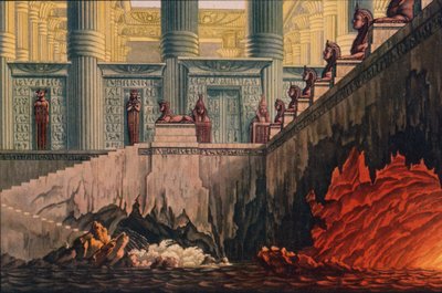 Design for en produksjon av Mozarts opera Die Zauberflote The Magic Flute, 1816 av Karl Friedrich Schinkel