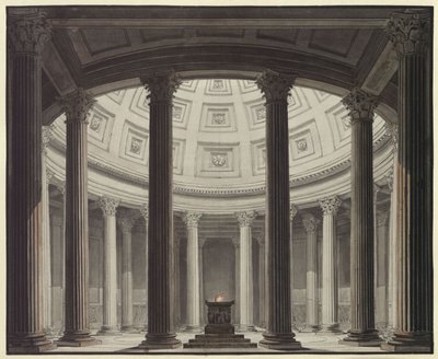 Vestalen. Opera av Gaspare Spontini. Utkast til 2. dekorasjon. Innblikk i Vestas tempel av Karl Friedrich Schinkel