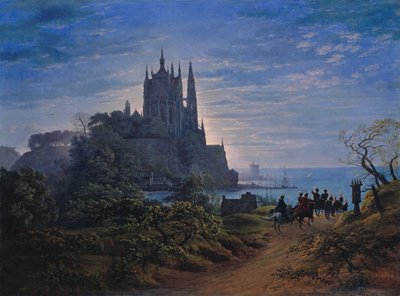 Gotisk kirke på en stein ved havet, 1815 av Karl Friedrich Schinkel