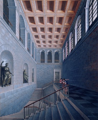 Innvendig visning av en trapp, design for et slott i Koestritz, 1802-03 (penn og blekk og bc på papir) av Karl Friedrich Schinkel