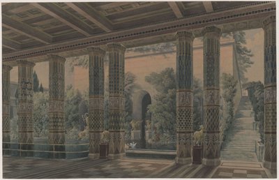 Orianda slott på Krim. Antikt utkast. Mottakelseshall, keiserhage av Karl Friedrich Schinkel