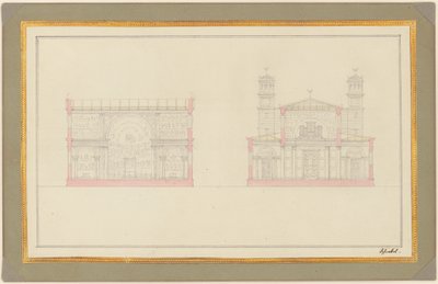 Del av krysset og vestenden av en katedral for Berlin av Karl Friedrich Schinkel