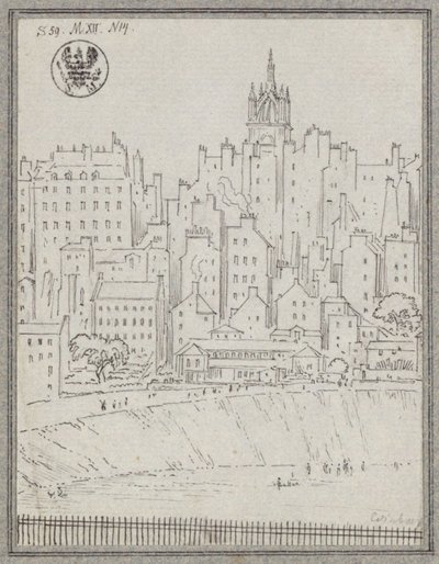 Byutsikt over Edinburgh med hus av Karl Friedrich Schinkel