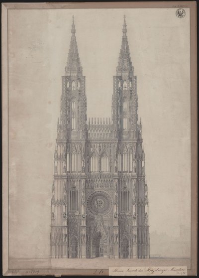 Strasbourg. Katedralen. Utkast til fullføringen av vestfasaden av Karl Friedrich Schinkel