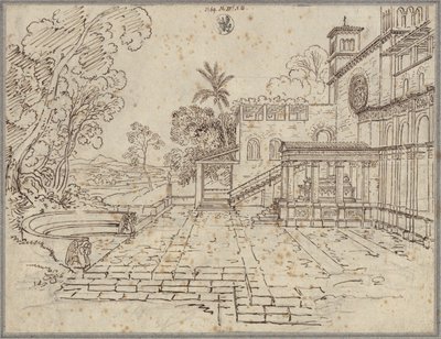 Forplass foran en kirke med et monument av Karl Friedrich Schinkel