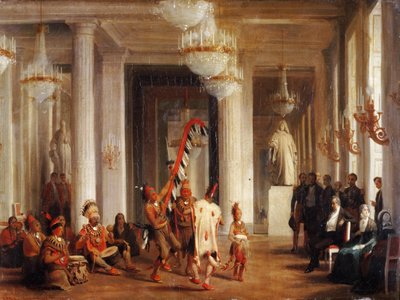 Dans av Iowa-indianere i Salon de la Paix på Tuileriene, presentert av maleren George Catl av Karl Girardet