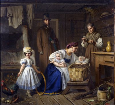 Våt sykepleier besøkte hennes syke barn par Wenig, Karl Bogdanovich (1830-1908) av Karl Gottlieb Wenig