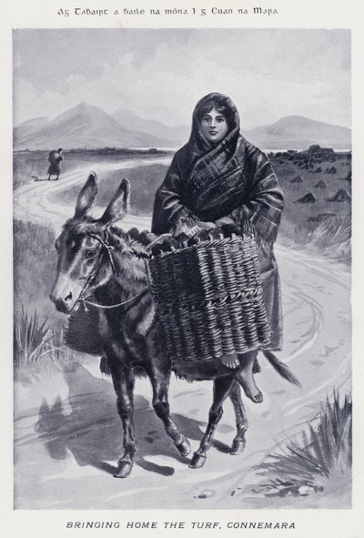 Bringing Home the Turf, Connemara (s/hvitt-bilde) av Karl Karlovich Piratsky