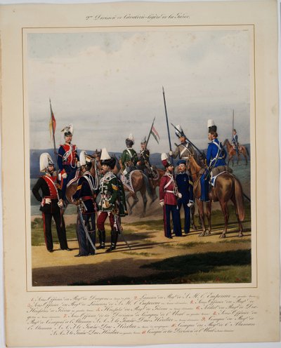 La 2eme division de la cavalerie legere - The 2nd Guard Cavalry Division - Piratsky, Karl Karlovich (1813-1889) - 1867 - Fargelitografi - 56x45 - Privat samling av Karl Karlovich Piratsky