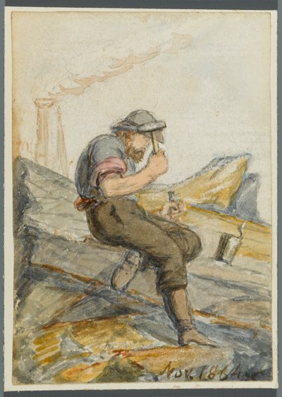 Stone Worker, 1864 (wc over svarte medieundertegning) av Karl L.H. Mueller