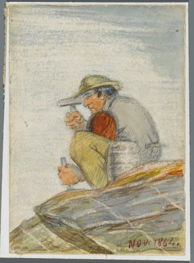 Stone Worker, 1864 (wc over svarte medieundertegning) av Karl L.H. Mueller