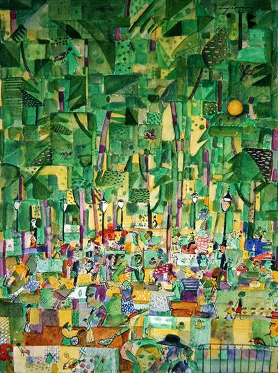 Hagerestaurant (akvarell og gouache på papir) av Karl Leyhausen