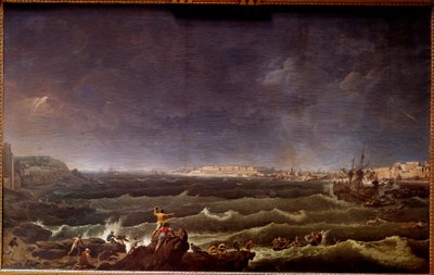 Tempete en rade de Saint Malo-maleri av Karl Hackert (1740-1800) Paris fra 1700-tallet, Musee de la Marine av Karl Ludwig Hackert