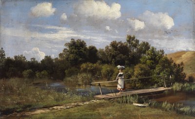 Sommerlandskap med en vaskeri på en bro av Karl Millner