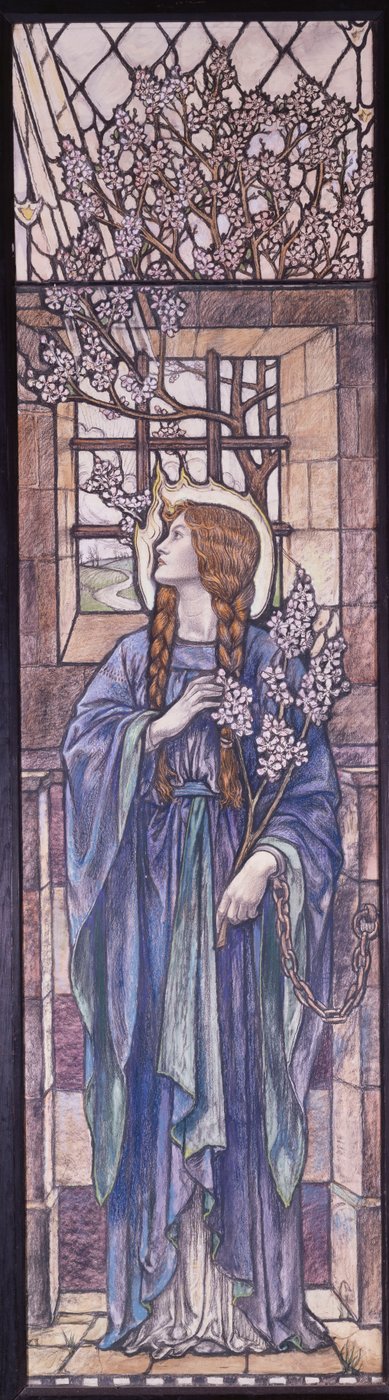 Hope: Design for farget glass ved All Saints Church, Eastchurch, Isle of Sheppey, ca. 1912 (svart og farget kritt, akvarell og kroppsfarge) av Karl Parsons