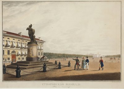 Suvorov (Souvorov)-plassen i St. Petersburg - Karl Petrovich Beggrov (1799-1875). Litografi, akvarell av Karl Pavlovich Beggrov