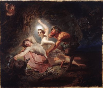 Diana, Endymion og en Satyr (Diana, Endymion og Satyr) - Maleri av Karl Pavlovich Briullov (Briullov) (1799-1852), olje på papp av Karl Pavlovich Bryullov