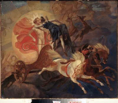 Eclipse de soleil, le salut de Diane a Apollon (solformørkelse, Dianas farvel til Apollo) - Maleri av Karl Pavlovich Briullov (Brioullov) (1799-1852), olje på lerret av Karl Pavlovich Bryullov