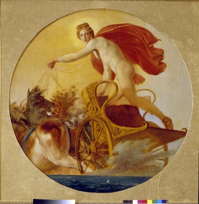 Phoebus kjører solens vogn (Phoebus Driving the Horses Of The Sun). Maleri av Karl Pavlovich Briullov (Bryullov) (1499-1852), olje på lerret. Russisk kunst fra 1800-tallet, romantikk. Statens russiske museum, St. Petersburg. av Karl Pavlovich Bryullov