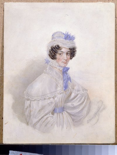 Portrett av Anna Borisovna Bakunina (1802-1835). Verk av Karl Pavlovich Briullov (Briullov) (1799-1852), akvarell på papir av Karl Pavlovich Bryullov