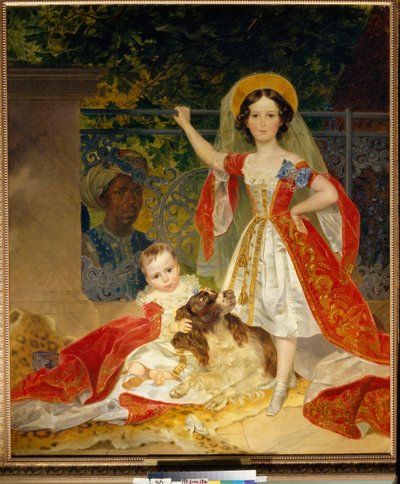 Portraits des enfants du Prince Volkonski (Portrait of Children of Prince Volkonsky) - Olje på lerret av Karl Pavlovich Bryullov (Bryullov) (1799-1852) av Karl Pavlovich Bryullov