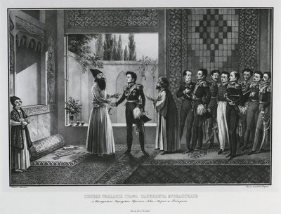 Første møte mellom grev Ivan Paskevich med Abbas Mirza, 1828 av Karl Petrovich Beggrov