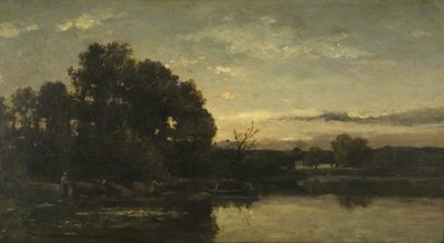 A River Landscape, ca. 1880 (olje på panel) av Karl Pierre Daubigny