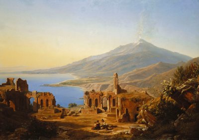 Gresk teater, Taormina, med Etna bortenfor, 1852 av Karl Robert Kummer