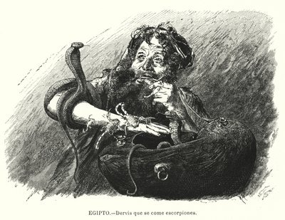 Dervisj som spiser skorpioner, Egypt (litho) av Karl Wilhelm Gentz